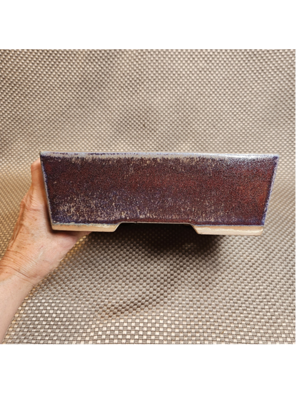Lotus Bonsai Pot Planter Vintage Very Old 9.5" Brown Blue Beige - Picture 5 of 8